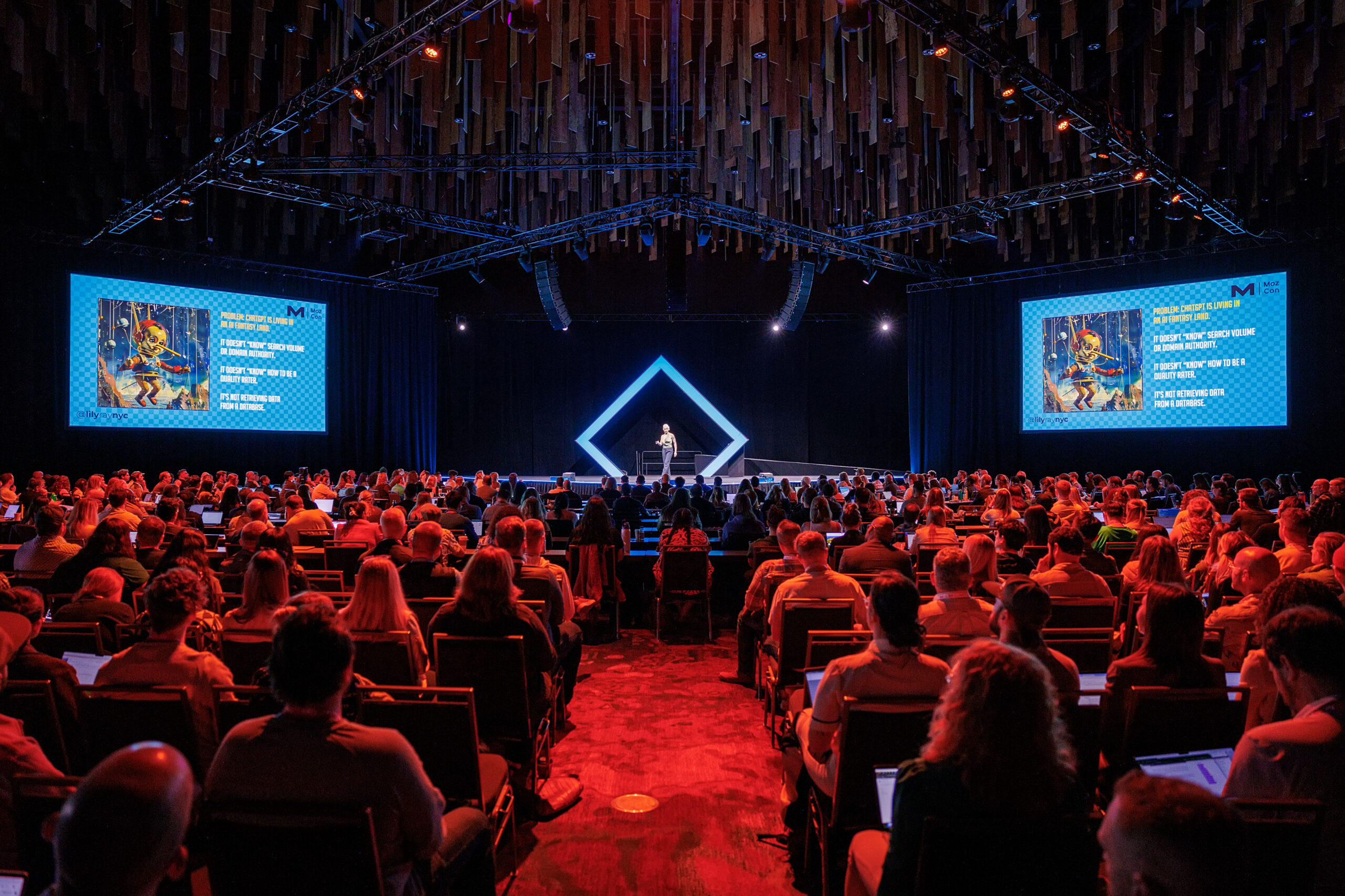 Lily Ray presenting at MozCon 2024